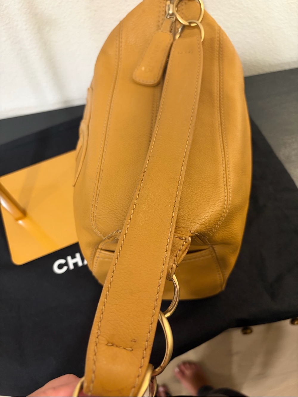 CHANEL Tan Leather Hobo Bag with Gold-Tone Chain - Picture 7 of 16